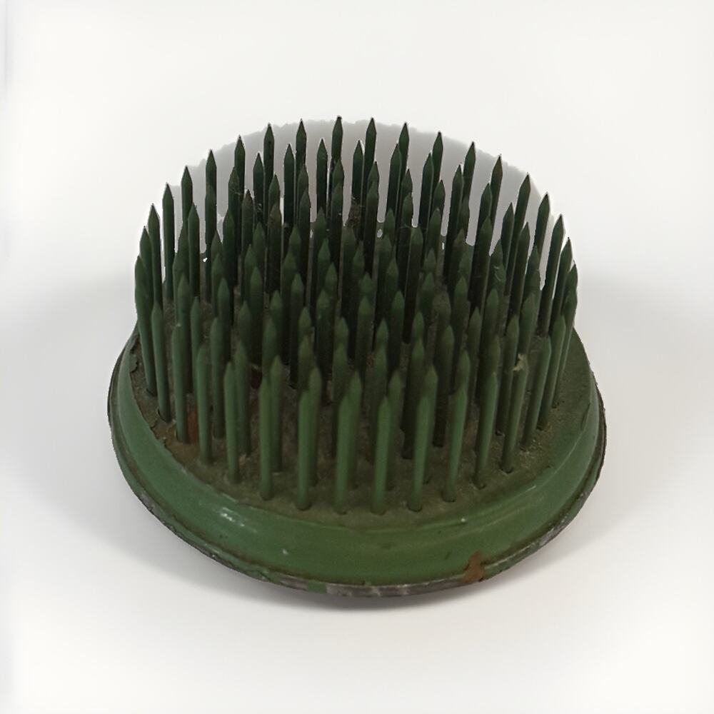Vintage Green Metal Pin Flower Frog Kenzan Spiked Needle Holder Patina 1930’s